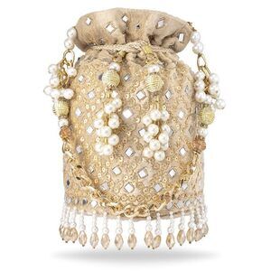 7702 Cream Potli Purses Gift Handmade Evening Handbag Stylish Bridal
